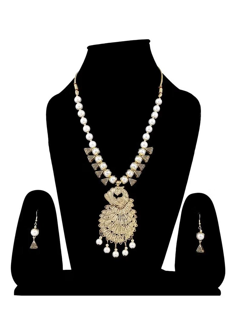 White And Triangle Beads Peacock Pendant Necklace Set