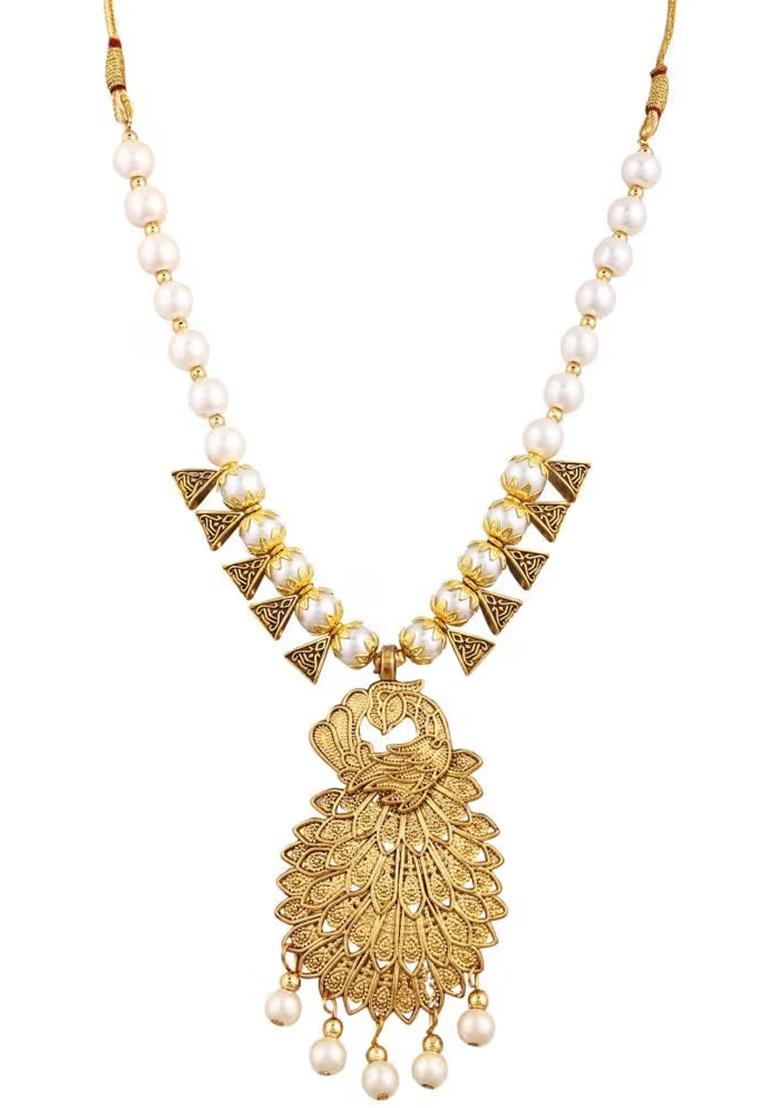 White And Triangle Beads Peacock Pendant Necklace Set