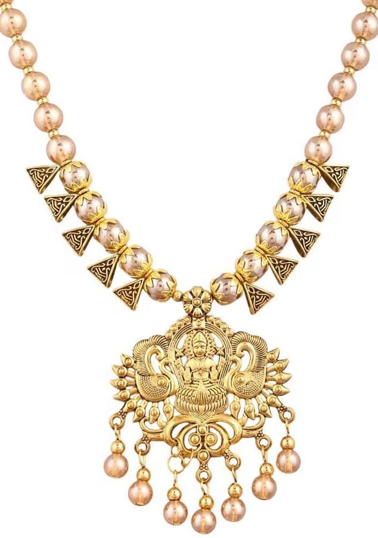 Gold And Triangle Beads Laxmi Pendant Necklace Set