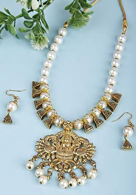 White And Triangle Laxmi Pendant Necklace Set Pendant Necklace Set