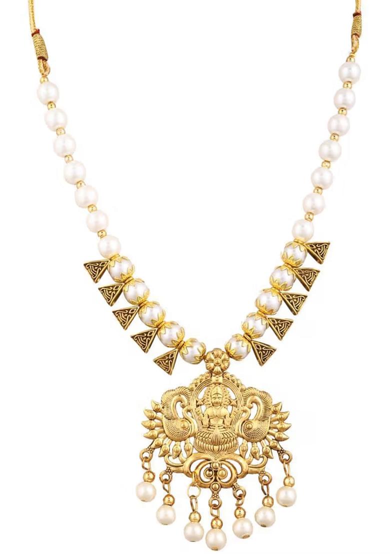 White And Triangle Laxmi Pendant Necklace Set Pendant Necklace Set