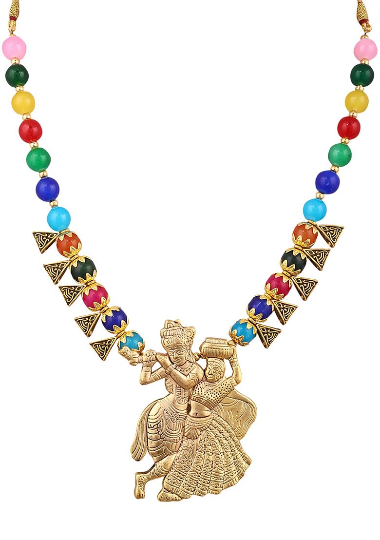 Multi And Triangle Radha Krishna Pendant Necklace Set