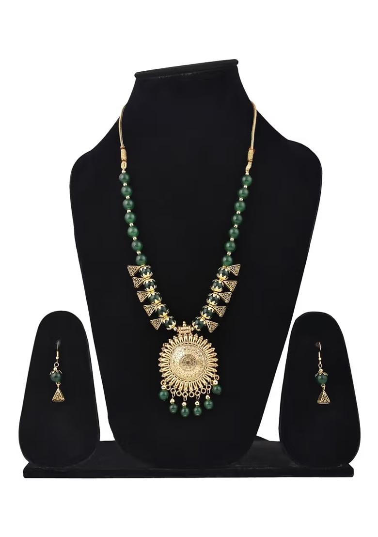 Green And Triangle Beads Sunpendant Necklace Set