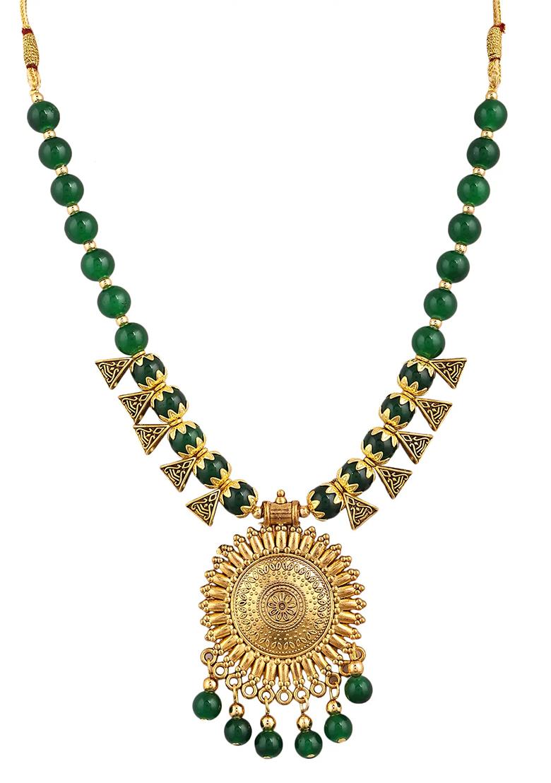 Green And Triangle Beads Sunpendant Necklace Set