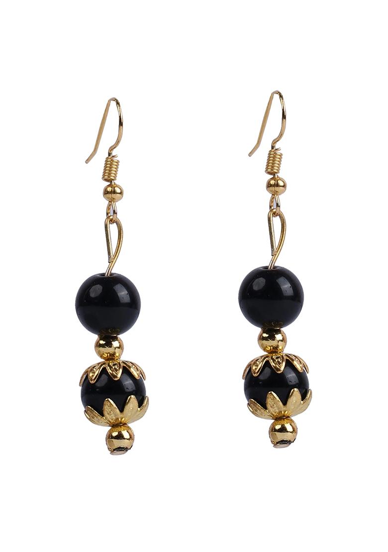 Black Golden Square Beads Morpankh Pendant Necklace Set