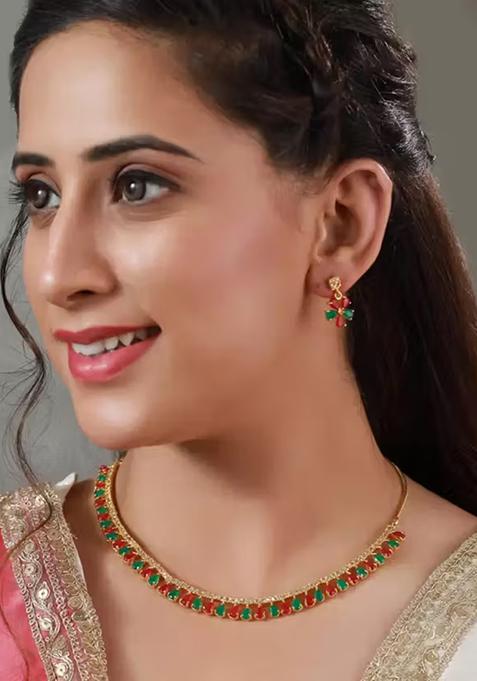 Pink And Green Drop Choker Set