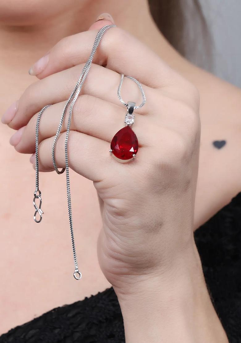 Pink Drop Choker Set With Red Drop Chain Pendant Combo