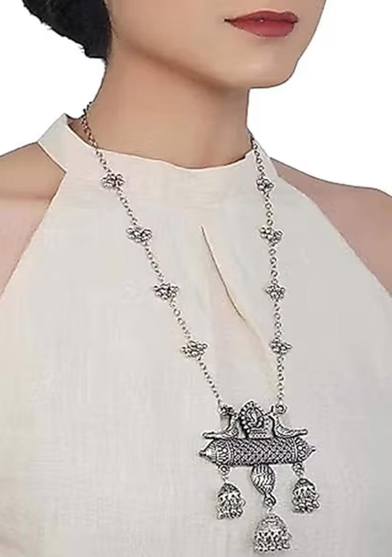 Long 2 Bird Oxidised Necklace With Bracelet, Bali,Ring And Bracelet