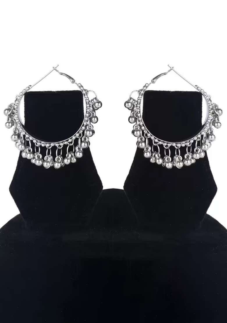Oxidised Silver Ghunghroo Choker With Bali - Indya