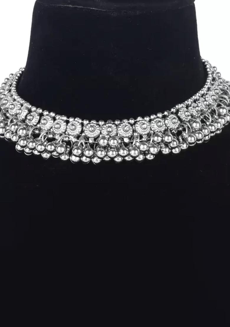 Oxidised Silver Ghunghroo Choker With Bali