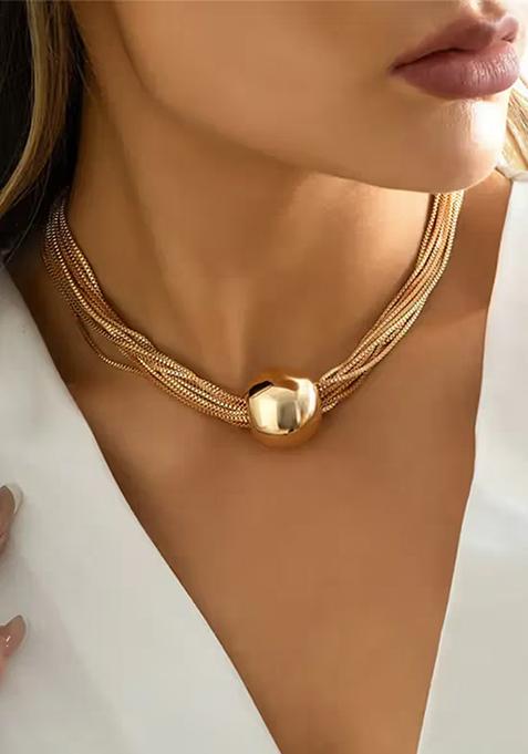 Golden Big Beads Multi Layer Necklace