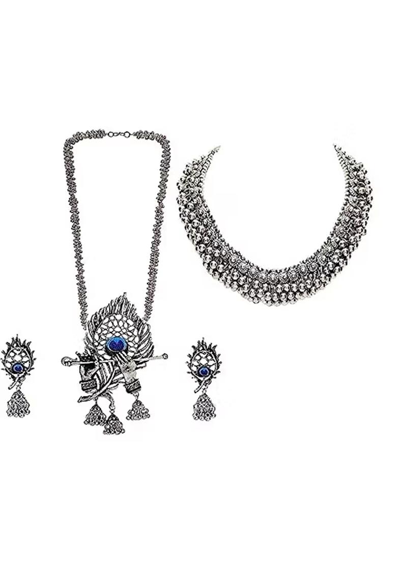 Morpankh Long Necklace With Ghunghru Choker Combo