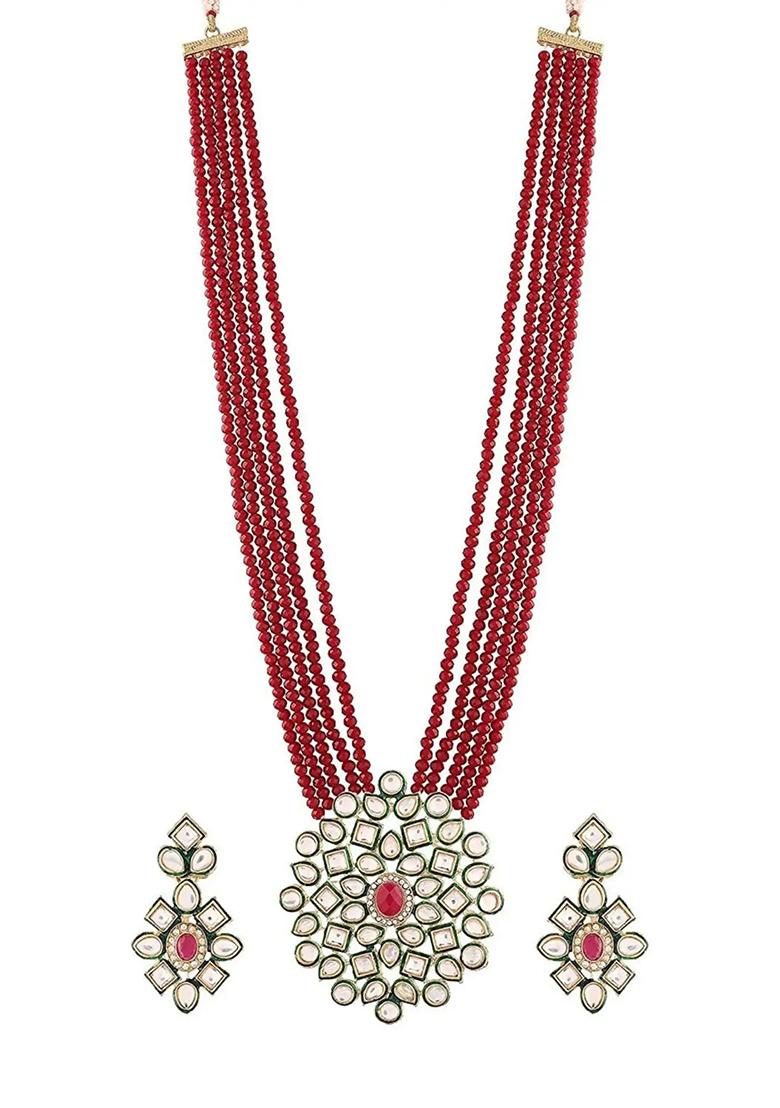 Maroon Crystal With Maroon Big Center Choker Combo