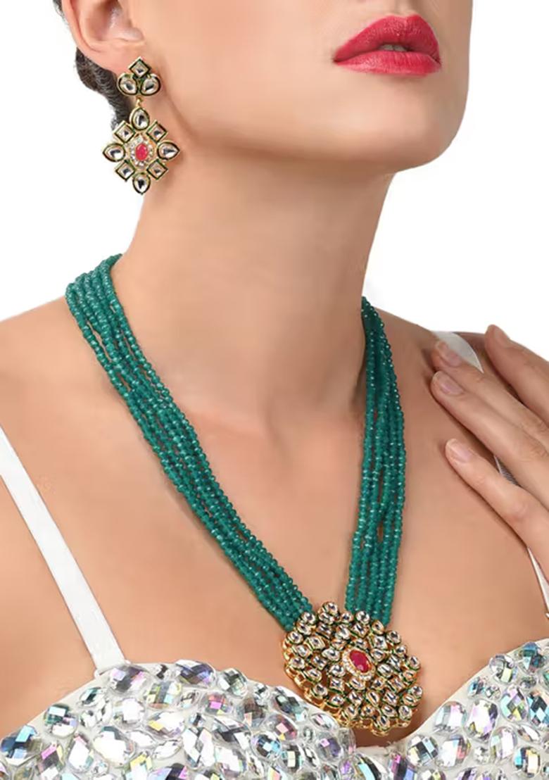 Green Crystal And Green Choker Round Big Combo