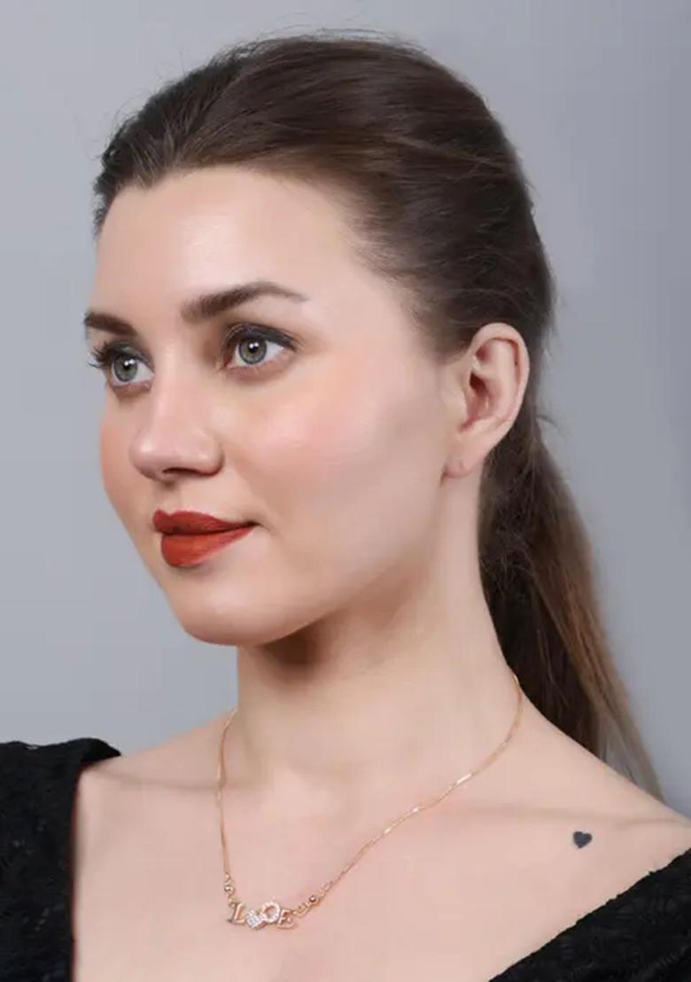 Rose Gold Earring With Love Chain Pendant Necklace Set
