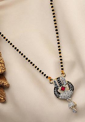 Black And White Ad Studded And Beaded 18K Gold Plated Mangalsutra