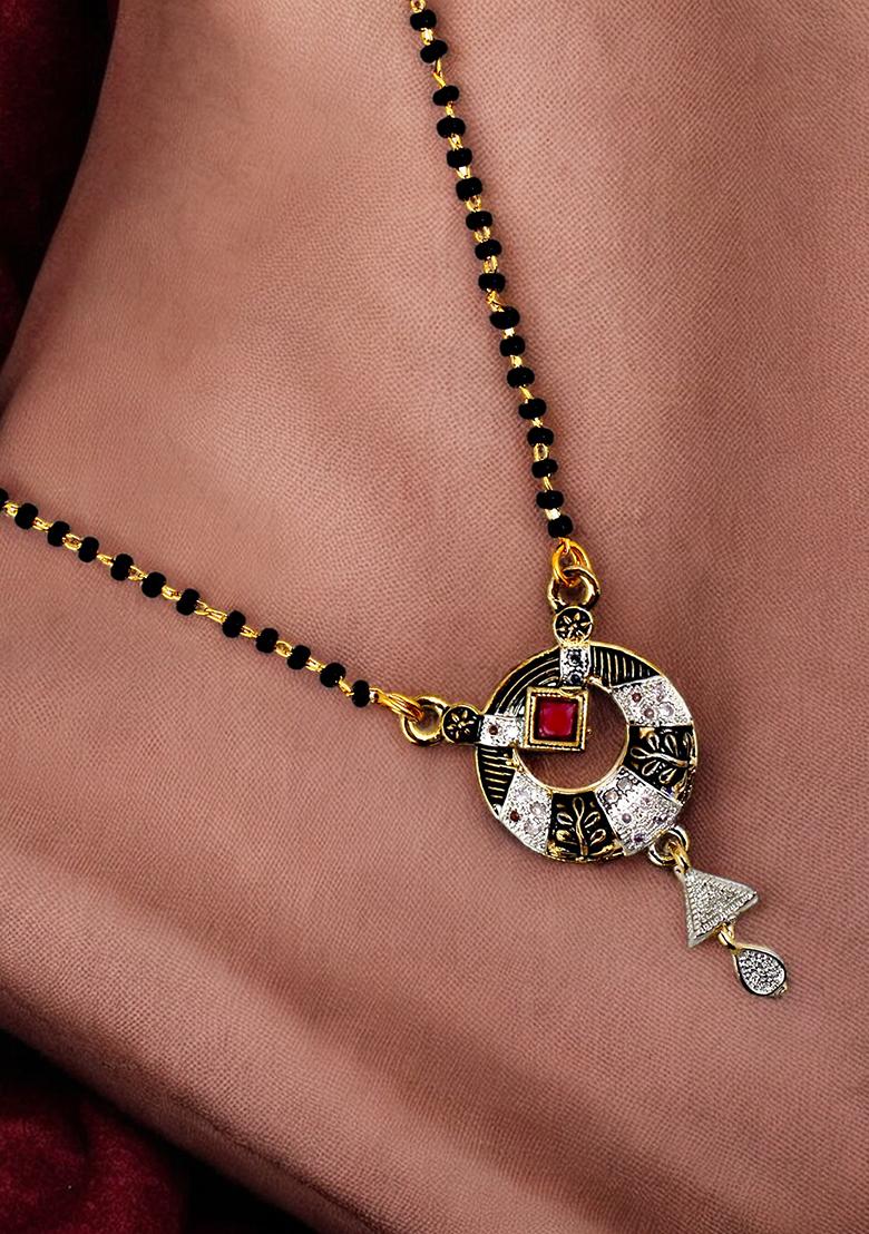 Black And White Ad Studded And Beaded 18K Gold Plated Mangalsutra
