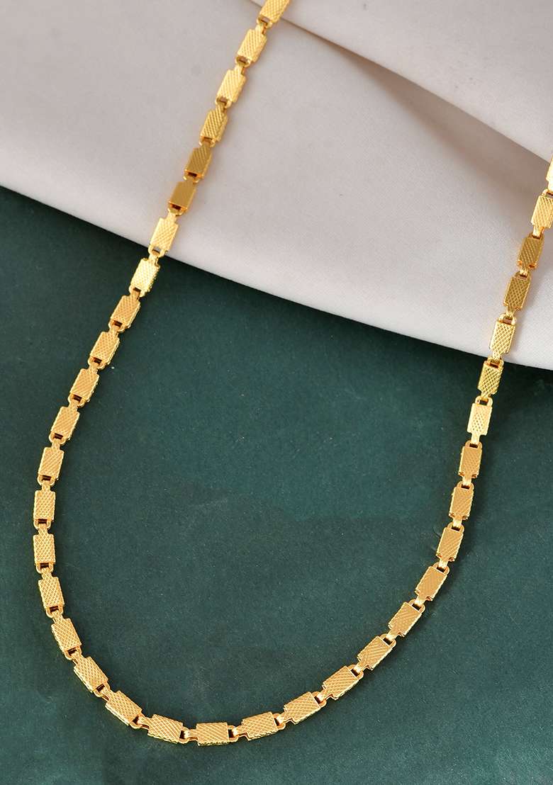 Men Gold Plated Stainless Steel Self Design Biscuit Chain - Indya