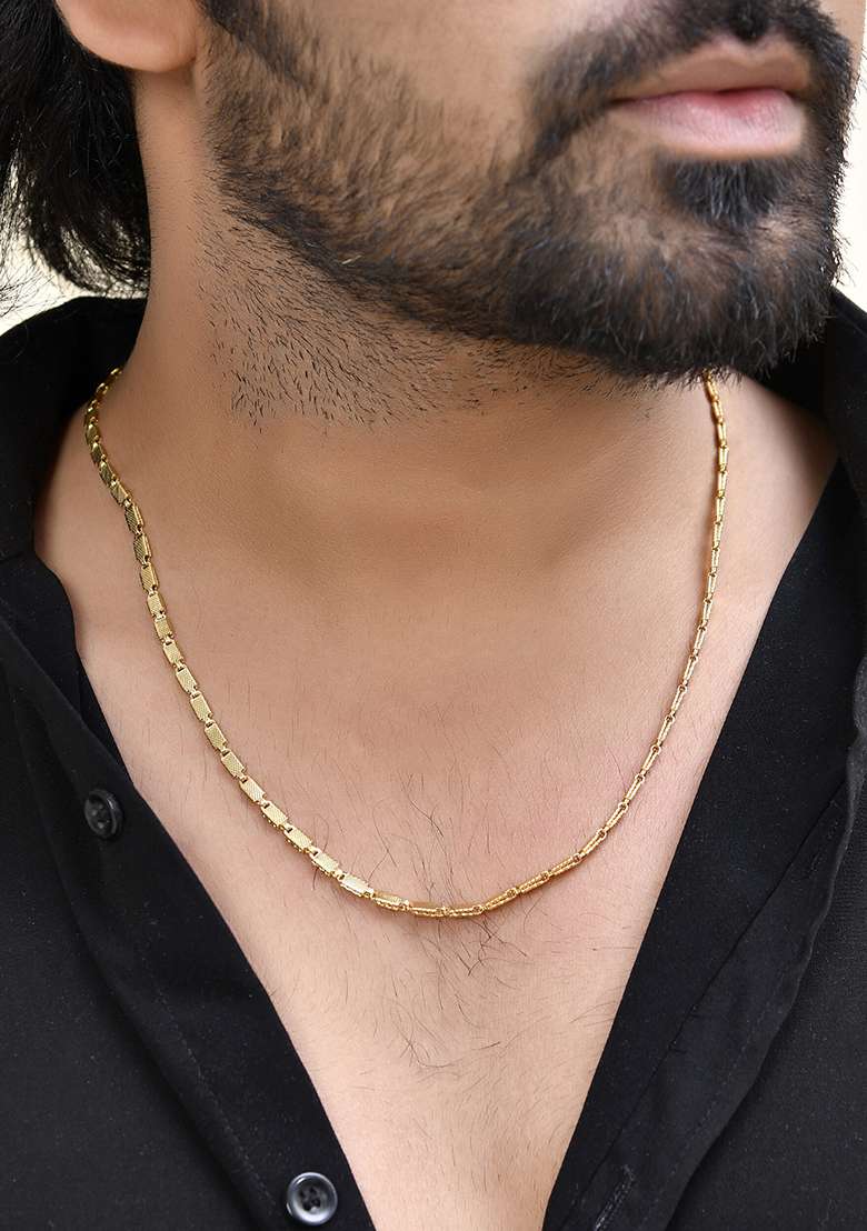 Men Gold Plated Stainless Steel Self Design Biscuit Chain - Indya