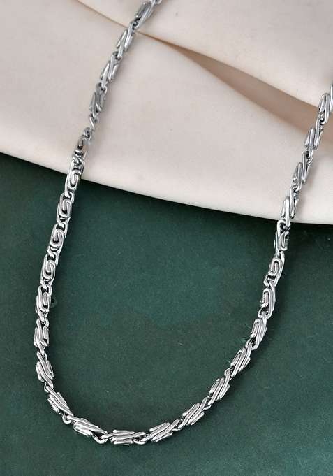 Men'S Silver Tone Stainless Steel Self Design Link Chain