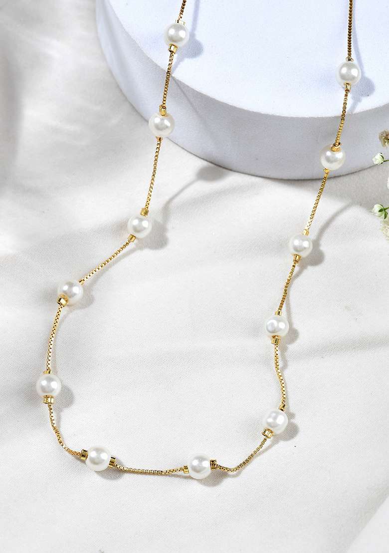 Elegant Gold Plated Pearl Chain Necklace  And  Timeless And Classic - Indya