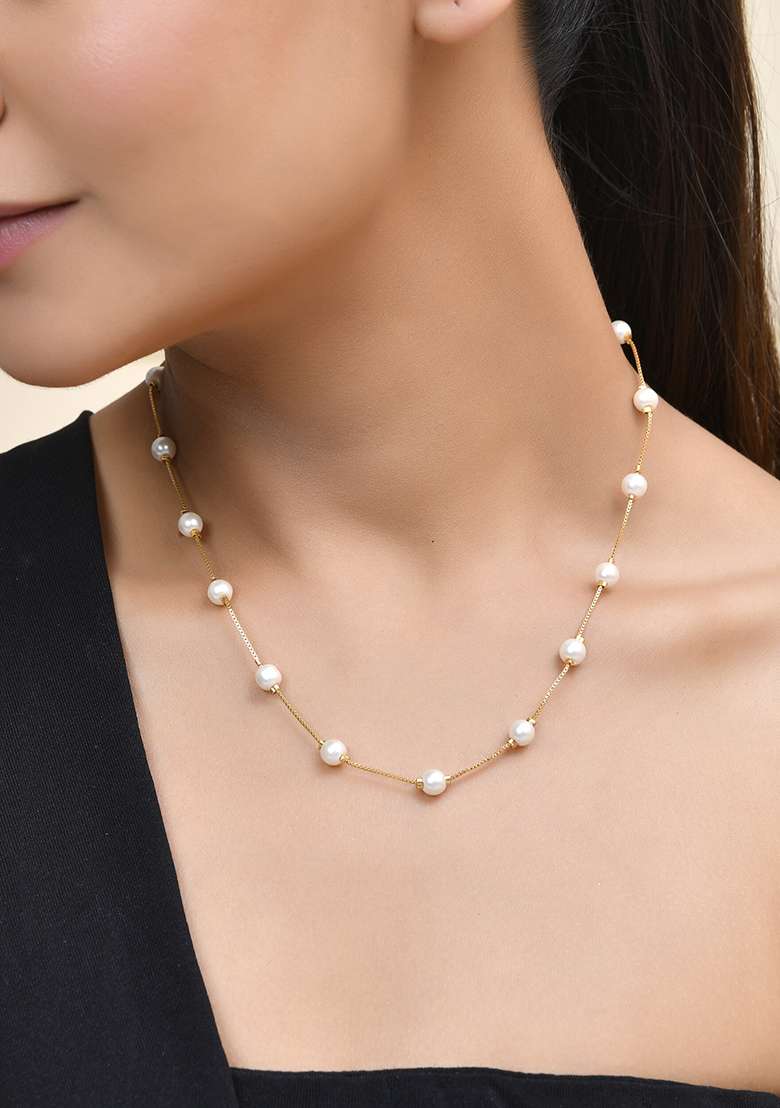 Elegant Gold Plated Pearl Chain Necklace  And  Timeless And Classic - Indya