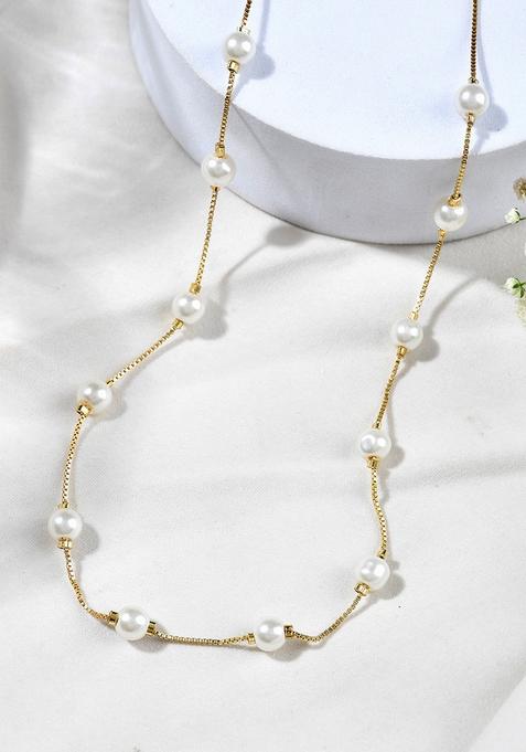 Elegant Gold Plated Pearl Chain Necklace  And  Timeless And Classic