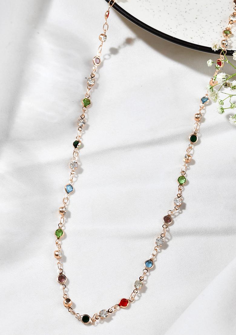 Exquisite Gold Tone Multi Stone Embellished Chain For Men And Women