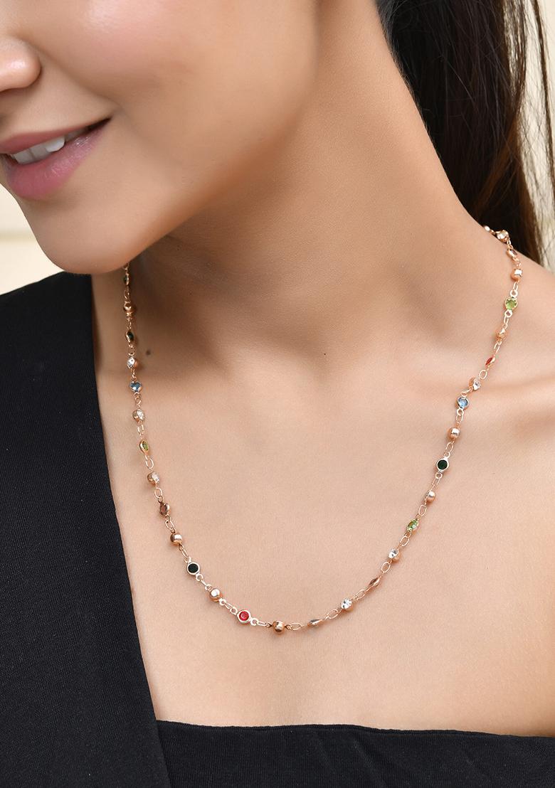 Exquisite Gold Tone Multi Stone Embellished Chain For Men And Women
