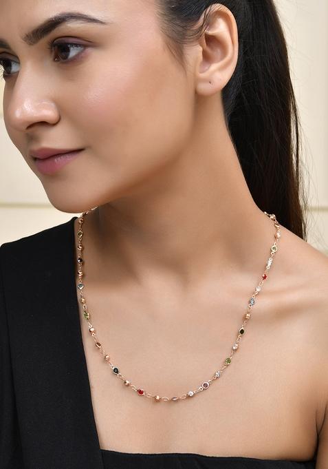 Exquisite Gold Tone Multi Stone Embellished Chain For Men And Women