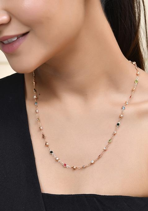 Exquisite Gold Tone Multi Stone Embellished Chain For Men And Women