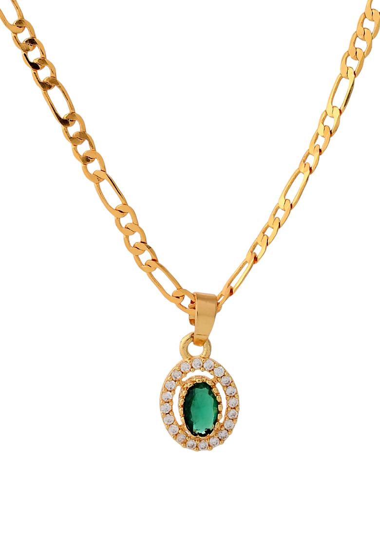 Elegant Gold Plated Green Stone Earring And Pendant Set And Royal Jewelry For Women
