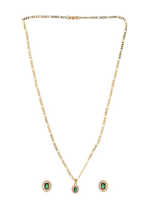 Elegant Gold Plated Green Stone Earring And Pendant Set And Royal Jewelry For Women