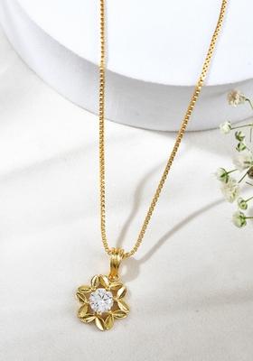 Elegant Gold Plated Floral Pendant With Sparkling Stone