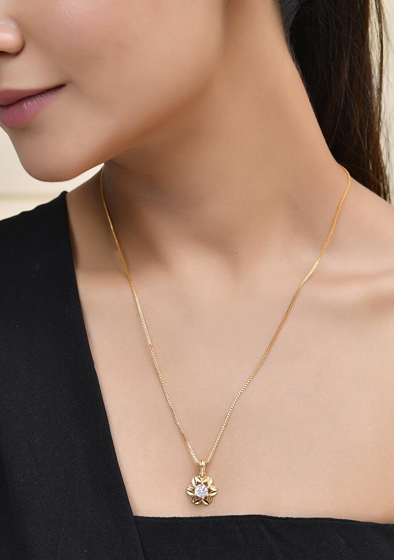 Elegant Gold Plated Floral Pendant With Sparkling Stone