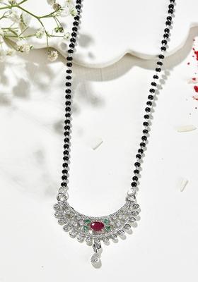 Elegant Silver Plated Mangal Sutra With Floral Crystal Pendant