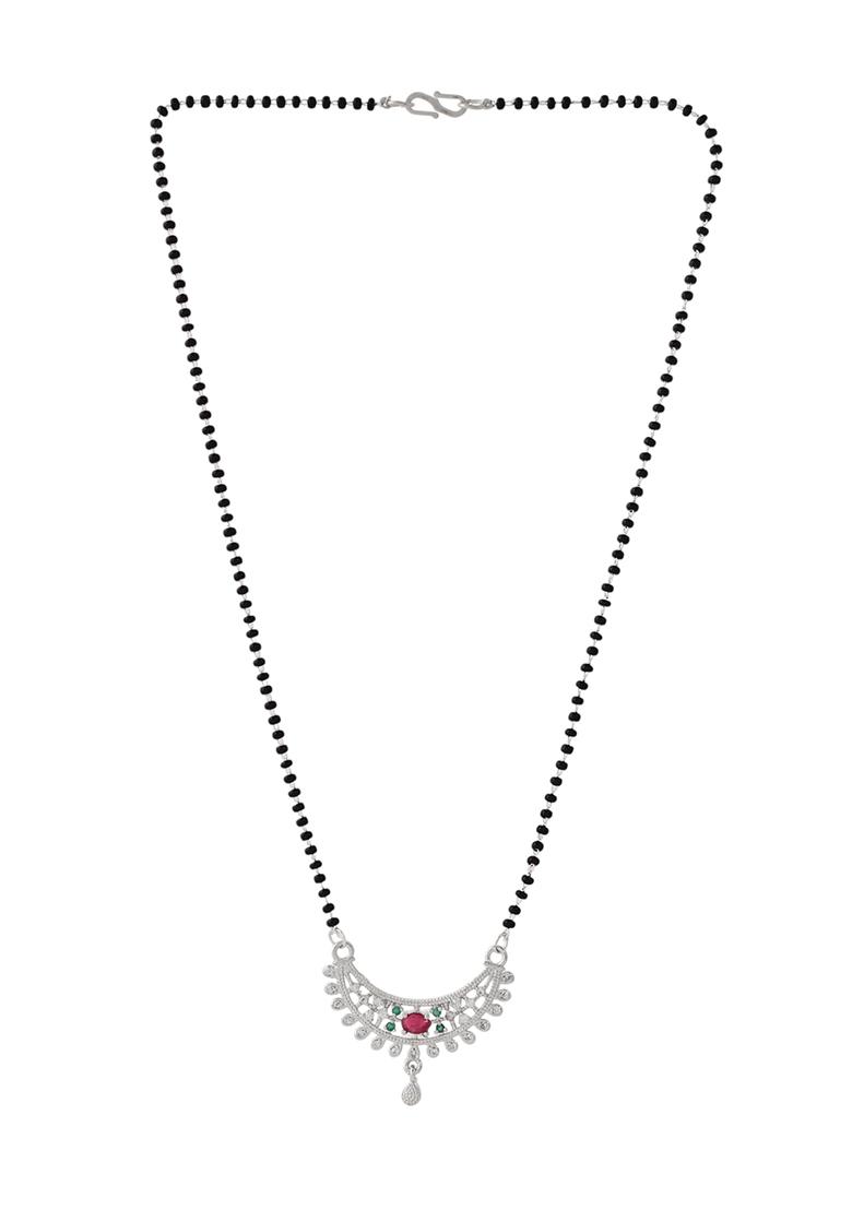 Elegant Silver Plated Mangal Sutra With Floral Crystal Pendant