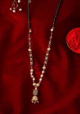 Graceful Gold Plated Black Bead Mangal Sutra With Intricate Pendant