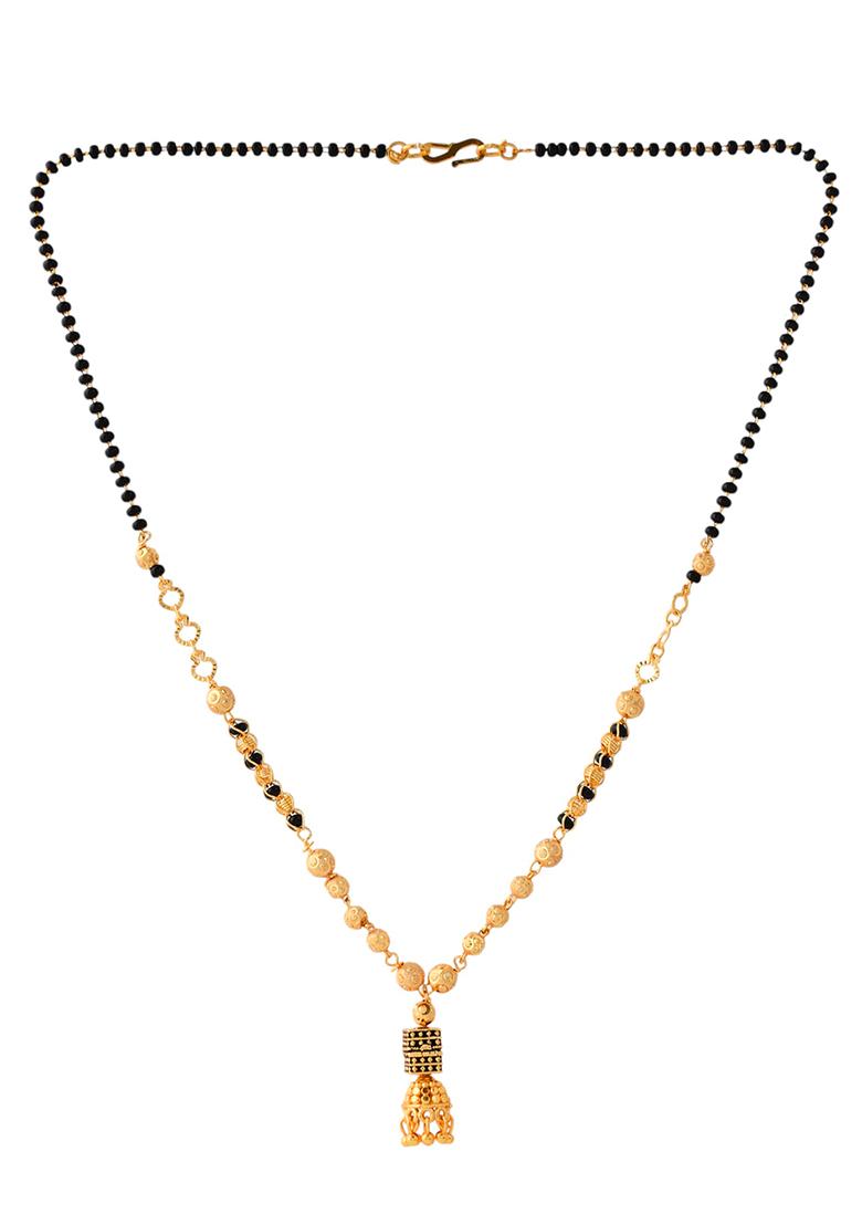 Graceful Gold Plated Black Bead Mangal Sutra With Intricate Pendant
