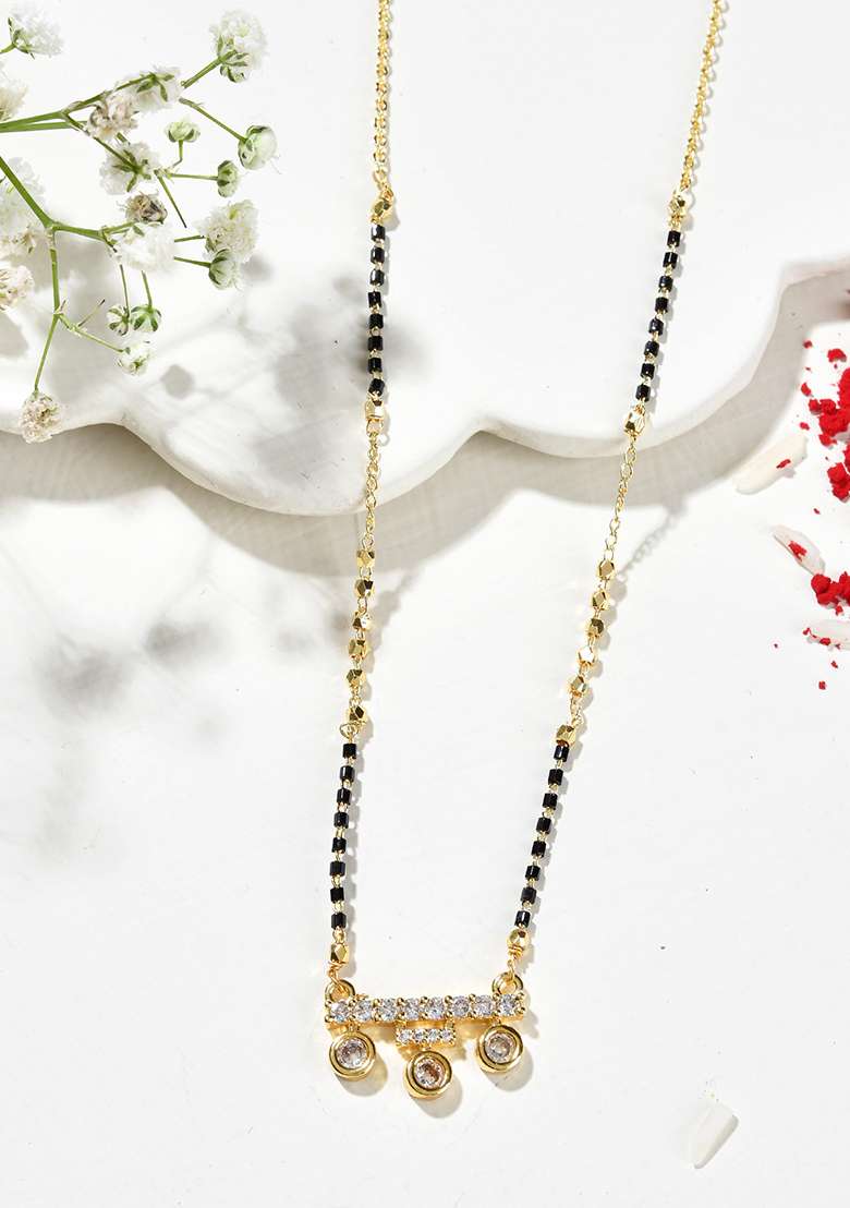 Sleek Crystal Drop Gold Plated Mangal Sutra - Indya