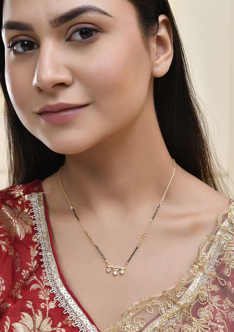 Sleek Crystal Drop Gold Plated Mangal Sutra - Indya