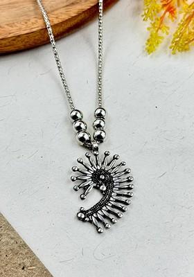 Silver Plated Quirky Oxidised Pendant With Chain