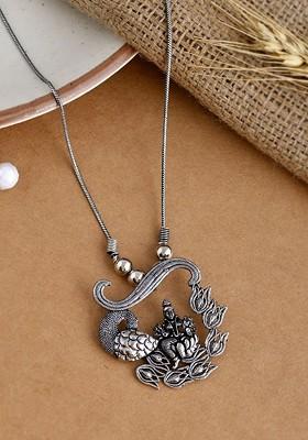 Silver Plated Oxidised Goddess Pendant With Chain