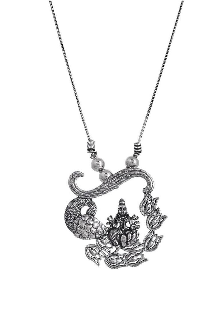 Silver Plated Oxidised Goddess Pendant With Chain
