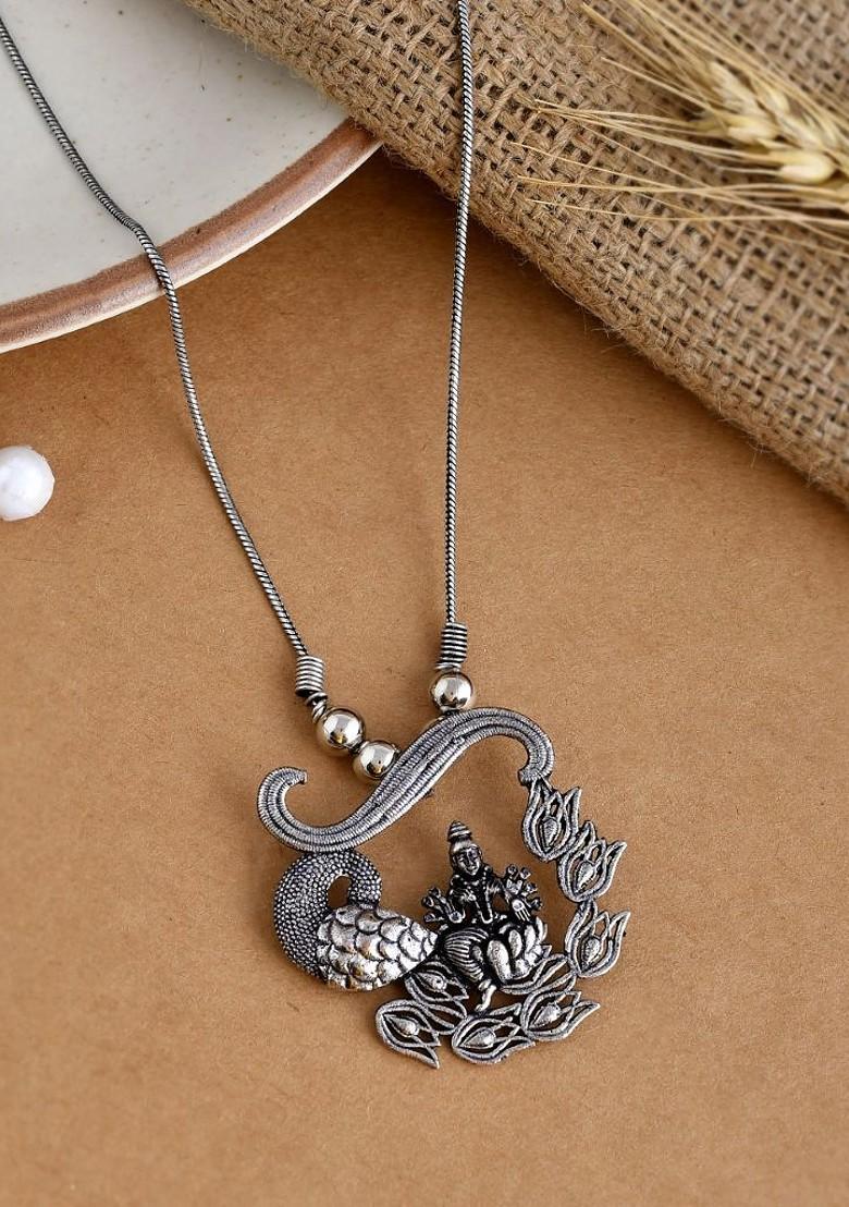 Silver Plated Oxidised Goddess Pendant With Chain
