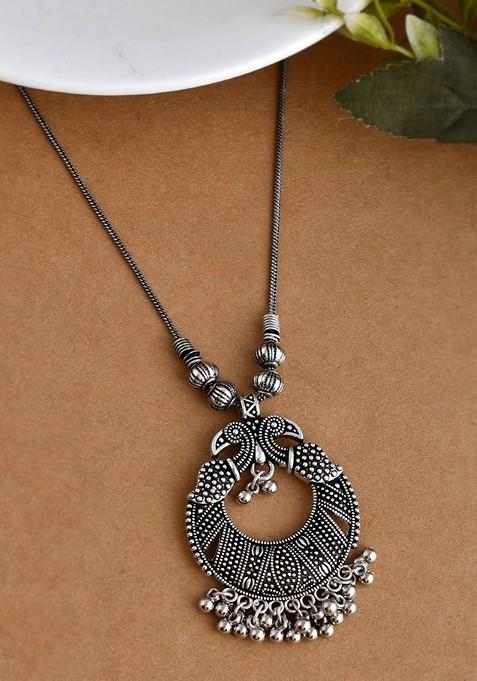 Silver Plated Artificial Beaded Oxidised Necklace