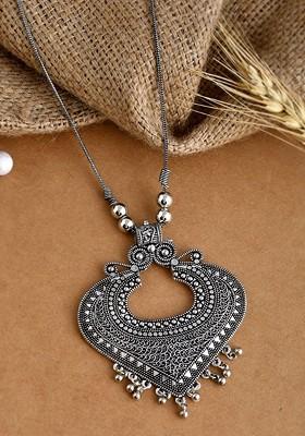 Silver Plated Artificial Beaded Oxidised Necklace