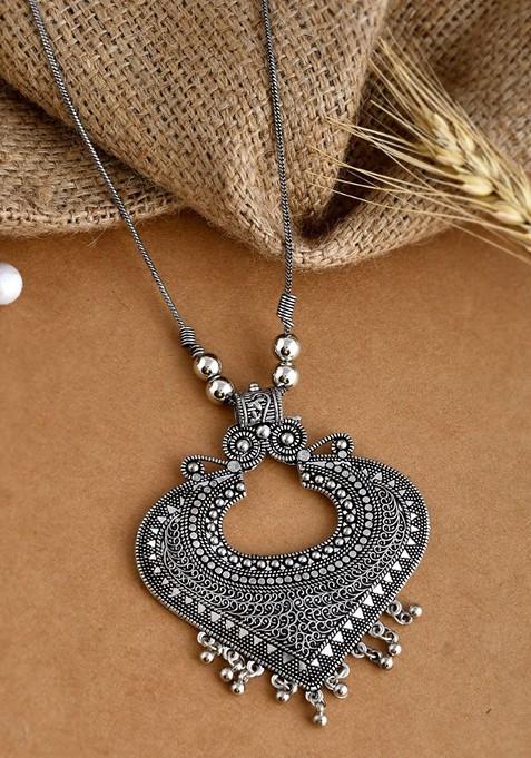 Silver Plated Artificial Beaded Oxidised Necklace