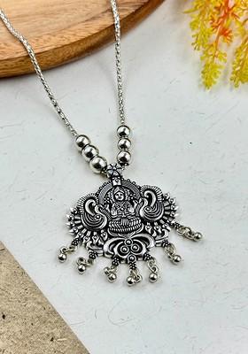 Silver Plated Oxidised And Beaded Necklace