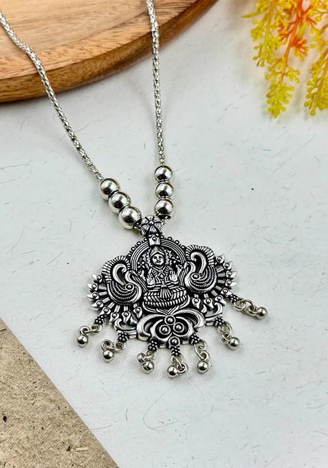 Silver Plated Oxidised And Beaded Necklace